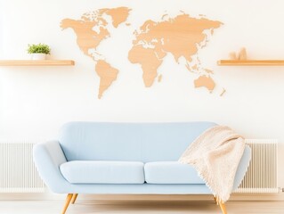 Poster - Scandinavian Style Living Room with World Map Decor