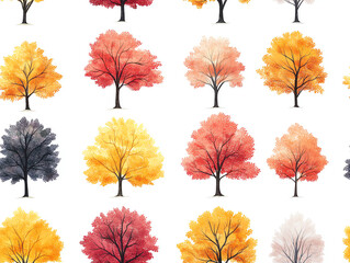 Wall Mural - collection of colorful trees on white isolated background.