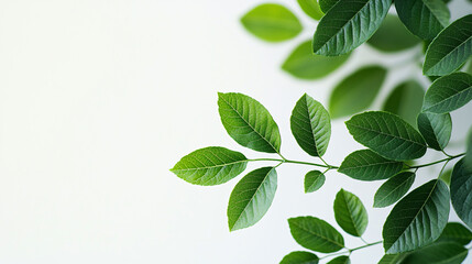 Poster - Fresh green leaves create vibrant and natural atmosphere against soft white background, evoking sense of tranquility and connection to nature