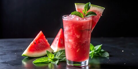 Canvas Print - Refreshing watermelon drink with mint and sliced fruit.