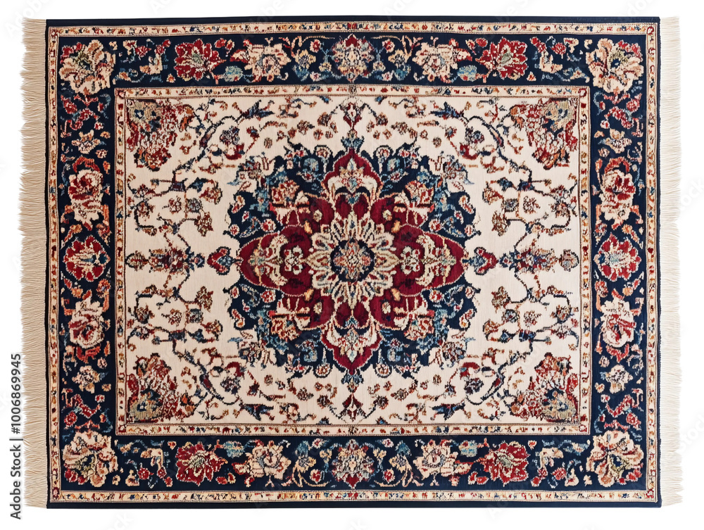 Classic Persian floor rug with an intricate floral pattern and rich red ...