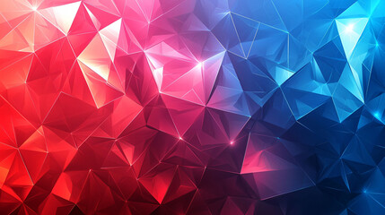 Vibrant polygonal abstract background featuring blend of red and blue hues, creating dynamic and energetic visual experience. geometric shapes add depth and intrigue