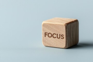 Wall Mural - wooden block with the word 'focus' on a minimalist background.