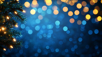 Poster - beautiful abstract blue bokeh background featuring blurred lights, perfect for holiday themes. soft glow of lights creates festive atmosphere, ideal for Christmas celebrations