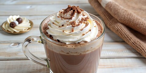 Poster - Creamy hot chocolate topped with whipped cream and cocoa.