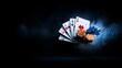 © KN Studio - Royal Flush in the Dark: Dramatic poker image with four aces and poker chips exploding in a cloud of dust against a dark background.