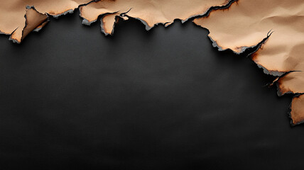 Wall Mural - ripped paper with burned edges on black background.