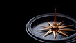 © KN Studio - Golden Compass on Black: Guiding Star. A sophisticated, close-up shot of an antique-style compass with a golden needle against a dramatic black background.  The image evokes a sense of adventure.