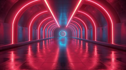 Wall Mural - futuristic interior with empty stage. modern future background. technology sci-fi hi tech concept. 3
