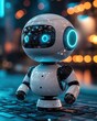 © kazitafahnizeer - AI and finance digital tasks automation concept background Cute robot with glowing features, high-tech look