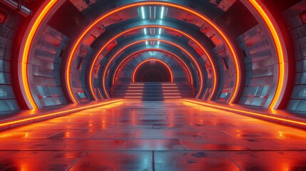 Wall Mural - futuristic interior with empty stage. modern future background. technology sci-fi hi tech concept. 3