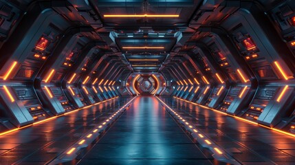 Wall Mural - futuristic interior with empty stage. modern future background. technology sci-fi hi tech concept. 3