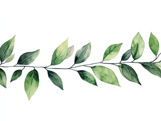 Wall Mural - green leaves on a natural branch, white isolate background.