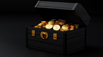 Treasure Chest of Riches: A vintage wooden treasure chest overflowing with gleaming gold coins, promising prosperity and fortune.