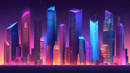 Wall Mural - Neon Dreamscape: Futuristic City Skyline at Night