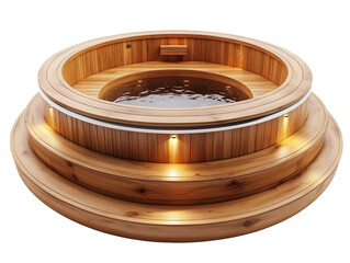 Wall Mural - Classic wooden hot tub with a circular shape natural cedar