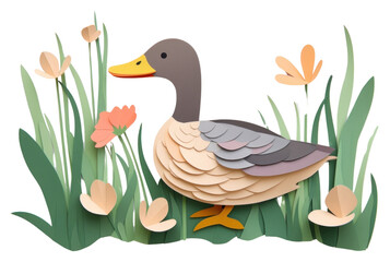 Wall Mural - PNG Duck in the garden paper art