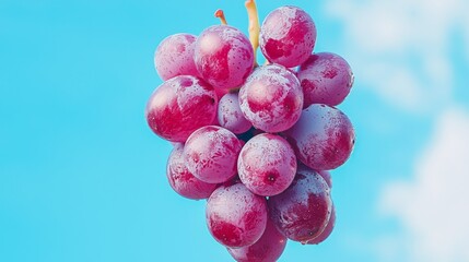 Wall Mural - A peeled and plump purple grape with a blue sky background and a clean white background, aesthetic, National Geographic style, close-up photography 