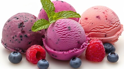 Enjoy a variety of tasty fruit sorbets, each elegantly topped with fresh mint leaves