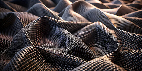 Poster - Abstract Carbon Fiber: A captivating abstract image of a wavy, textured carbon fiber material bathed in warm light. The intricate pattern and flowing lines create a sense of depth and dynamism.  