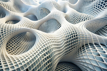 Poster - Abstract 3D Grid Landscape:  Organic forms intertwine in a mesmerizing, futuristic landscape.  A complex grid structure creates depth and texture in this captivating abstract digital art.