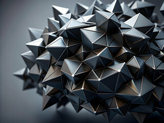 Poster - Metallic Geometry: A mesmerizing abstract composition of interconnected geometric shapes, rendered in a sleek and futuristic metallic finish.