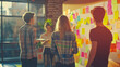 © EmmaStock - Startup business team brainstorming innovative ideas, colorful sticky notes on walls, collaborative and high-energy environment,