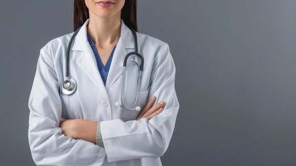 Aufkleber - A woman in a white lab coat is standing with her arms crossed