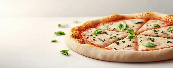 Wall Mural - Margarita pizza herbs, scattered oregano, crisp crust, 3D illustration