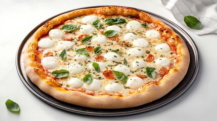 Wall Mural - Margarita pizza herbs, sizzling mozzarella, rustic crust, 3D illustration