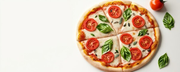 Wall Mural - Margarita pizza herbs, sliced tomatoes, fresh basil, 3D illustration