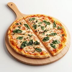 Wall Mural - Margarita pizza on wooden board, fresh herbs, 3D illustration