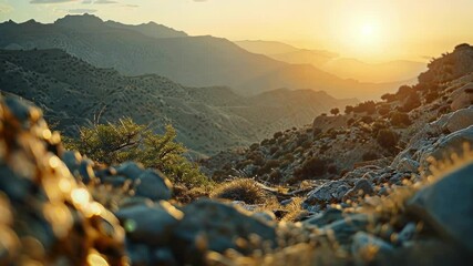 Wall Mural - the mountain range glows in warm light at sunset, creating a tranquil atmosphere with breathtaking s