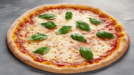 Wall Mural - Margarita pizza, sizzling cheese, fresh basil leaves, 3D illustration