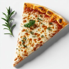 Wall Mural - Margarita pizza slice, herb garnish, melted cheese, 3D illustration