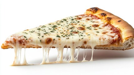 Wall Mural - Pizza slice lifted, cheese strands stretching, herbs sprinkled, 3D illustration