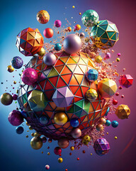 Poster - geometric explosion: a vibrant and dynamic abstract composition of geometric spheres exploding in a 