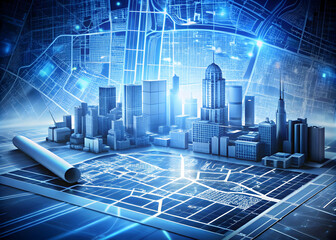 Poster - Blueprint of the Future: Futuristic Cityscape on Architectural Plans 