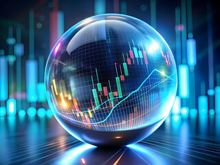 Poster - Predicting the Future: A crystal ball filled with glowing digital lines and a graph symbolizes the potential for insight and foresight in the financial world.