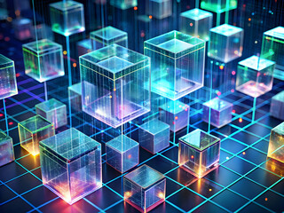 Poster - Blockchain Technology: Abstract Network of glowing Cubes 