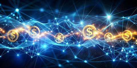 Poster - digital currency flow: a captivating abstract visualization of a digital currency network, showcasin