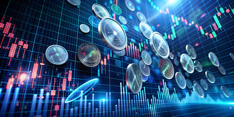 Poster - Cryptocurrency Revolution: Futuristic Digital Currency Soaring on Stock Market Charts