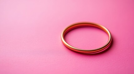 Poster - A simple circular gold frame rests against a pale pink backdrop, reflecting soft light. This design element offers a versatile space for creative ideas and decorative uses