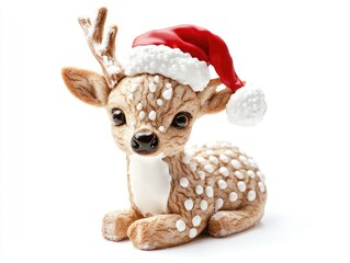 Wall Mural - New Year baby cookie deer with icing wearing a santa claus hat isolated on a white background --ar 4:3 --v 6.1 Job ID: 8c96de3c-6d93-4a89-9ef7-279040696cbc