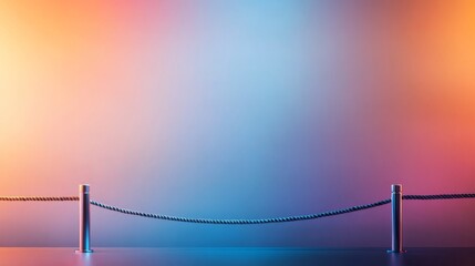 Poster - A polished metallic stanchion rope barrier stands prominently against a smooth gradient background, showcasing its reflective surface and offering space for branding and textual elements