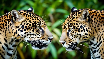 Wall Mural - Jaguars Engaging in Playful Sniffing Interactions