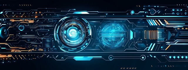 Poster - Futuristic technology interface with glowing blue and orange elements.