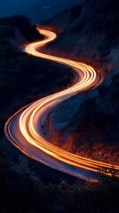 Poster - curved road with light trails at night, mesmerizing view. urban transportation and speed concept
