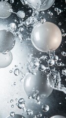 Poster - bubbles and spheres floating in liquid, abstract close-up. science and texture concept