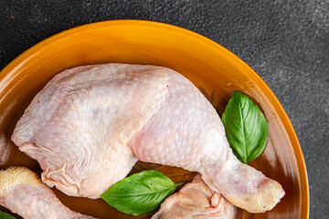 raw chicken legs meat chicken thighs poultry flesh on the bone gourmet fresh meal food snack on the table copy space food background rustic top view